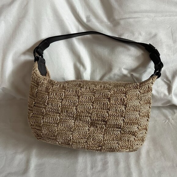 The Sak Handbags - The Sak Elliott Lucca Natural Woven Straw Shoulder Bag With Black Strap & Interi